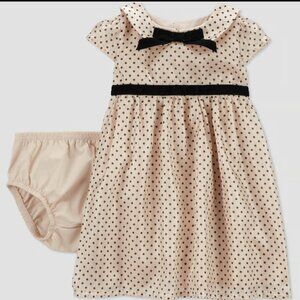NEW! Baby Girls' Short Sleeve 2pc Set Polka Dot Dress, Cream/Black - Carter's